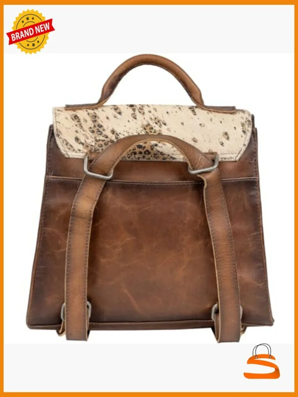 Convertible Western Backpack With Animal Print - Brown Leather